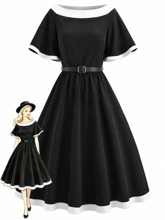 Schwarzes 50er Swingkleid mit Kontrastbesatz