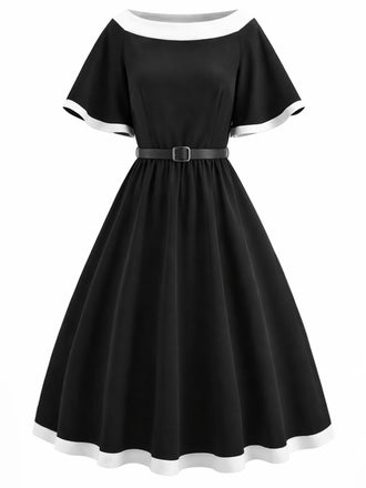 Schwarzes 50er Swingkleid mit Kontrastbesatz