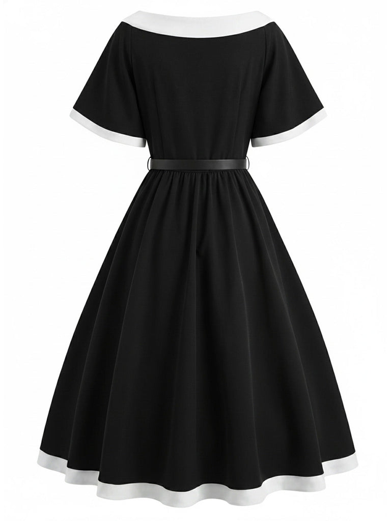 Schwarzes 50er Swingkleid mit Kontrastbesatz