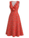 Rotes 40er Ärmelloses Kleid mit Streublumen und V-Ausschnitt