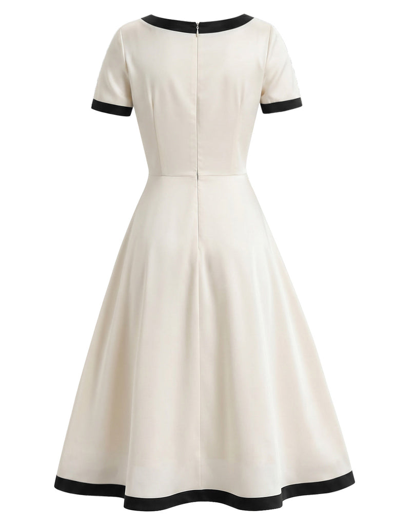 Weißes 40er A-Linien-Kleid mit Schleife