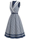 Weißes & Blaues 40er Sailor Kleid mit Schal-Kragen und Streifen