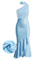 [Vorverkauf] Blaues 30er Satin-Meerjungfrauenkleid mit One-Shoulder