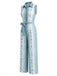 Hellblauer 70er Jumpsuit mit Blumen und Gürtel
