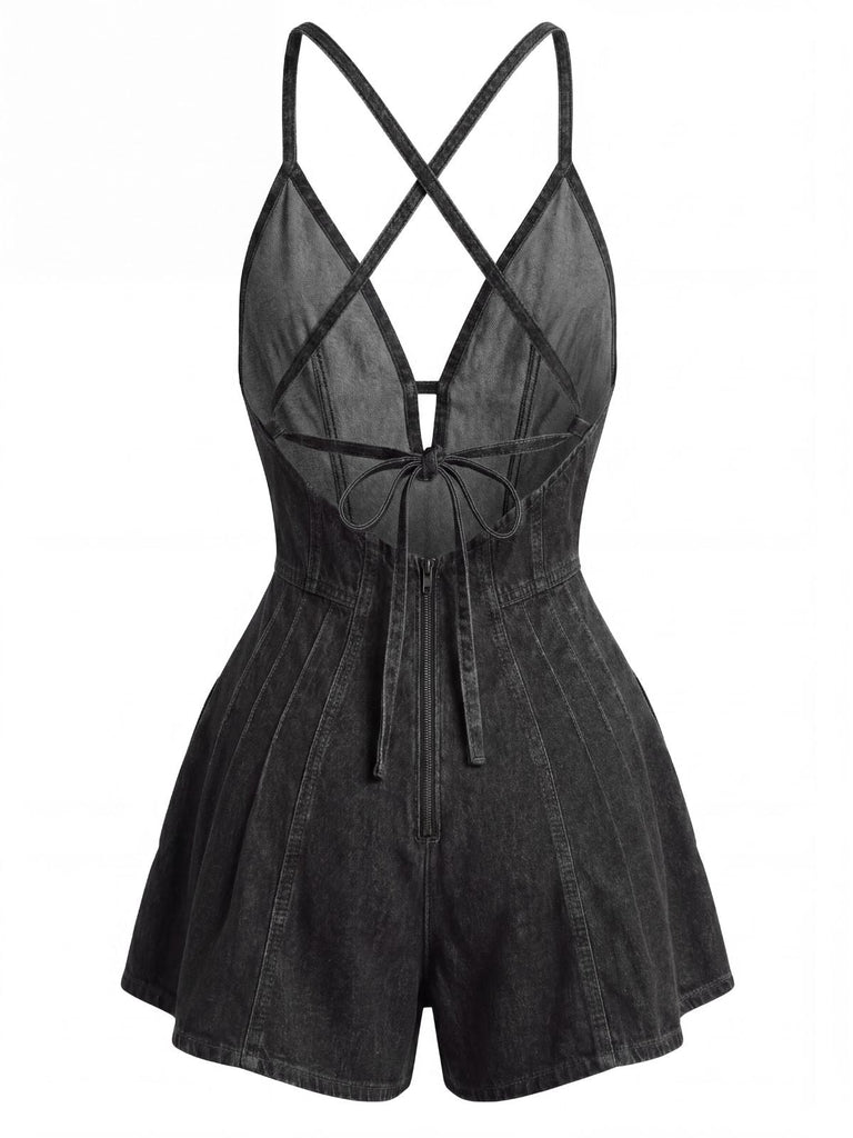 50er Baumwoll-Romper mit Bindeband und Riemen