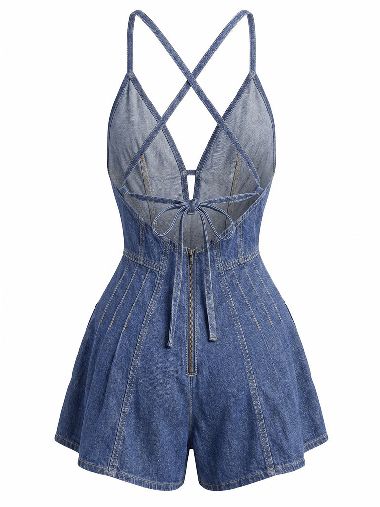 50er Baumwoll-Romper mit Bindeband und Riemen