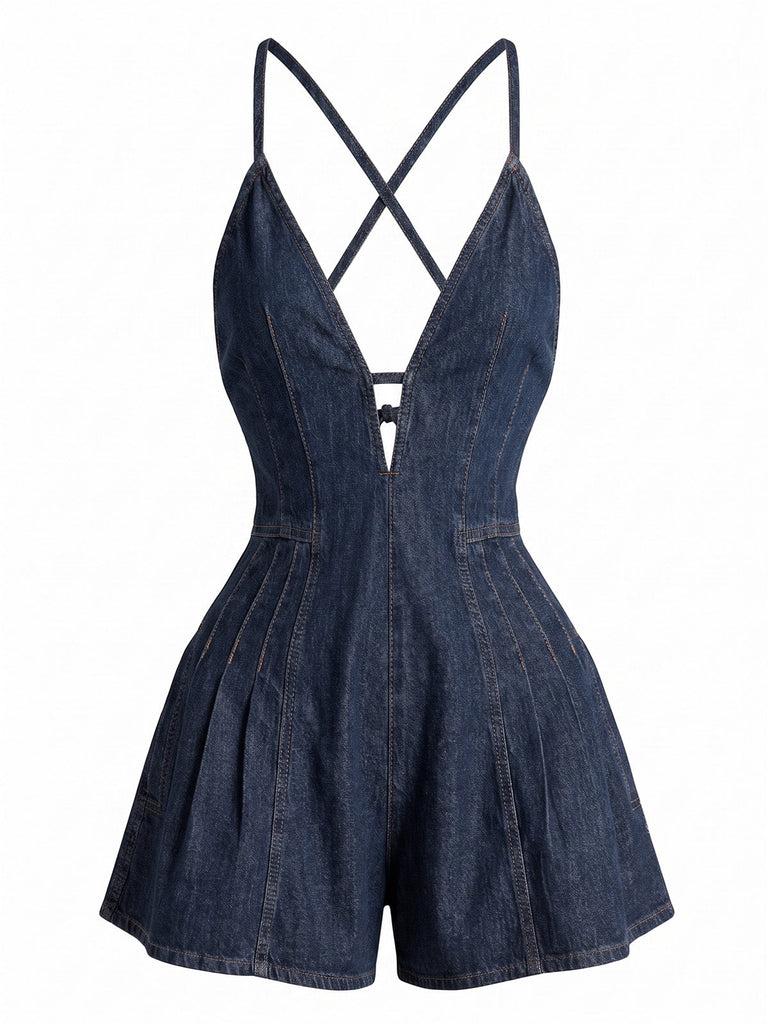 50er Baumwoll-Romper mit Bindeband und Riemen