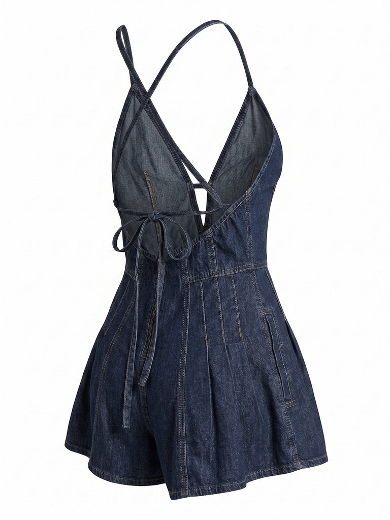 50er Baumwoll-Romper mit Bindeband und Riemen