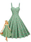 Grünes 50er Baumwoll-Kleid mit Gingham und Kirschen