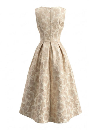 Beige 50er Ärmelloses Kleid mit Blumen und 3D