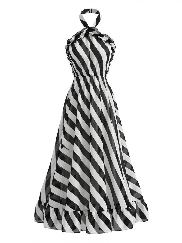 Schwarzes & Weißes 50er Kleid mit Neckholder und Streifen