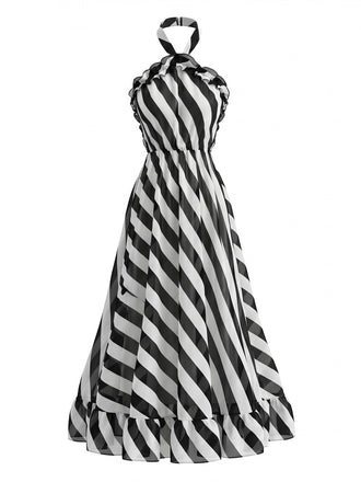 Schwarzes & Weißes 50er Kleid mit Neckholder und Streifen