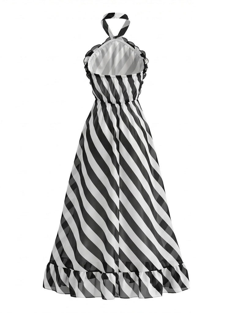 Schwarzes & Weißes 50er Kleid mit Neckholder und Streifen