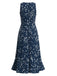 Marineblaues 70er Boho-Midikleid mit Blumen und Neckholder
