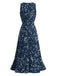 Marineblaues 70er Boho-Midikleid mit Blumen und Neckholder