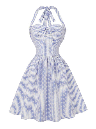 50er Swing-Minikleid mit Streifen und Bindekragen