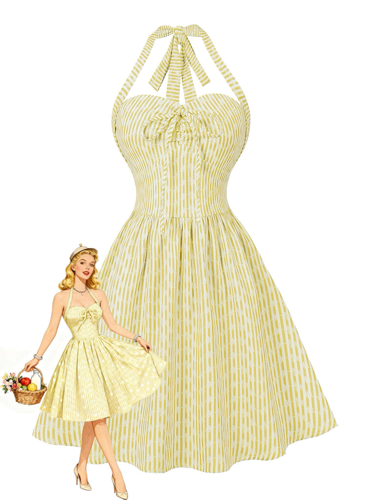 50er Swing-Minikleid mit Streifen und Bindekragen
