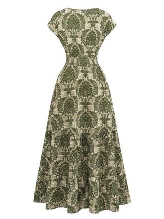 70er Boho Maxikleid mit Ornament-Blumen und V-Ausschnitt