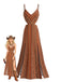 Weinrotes 70er Boho-Maxikleid mit Spaghettiträgern