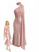 Orange-rosa 30er Meerjungfrauenkleid aus Satin mit One-Shoulder