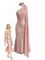 Orange-rosa 30er Meerjungfrauenkleid aus Satin mit One-Shoulder