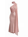 Orange-rosa 30er Meerjungfrauenkleid aus Satin mit One-Shoulder
