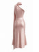 Orange-rosa 30er Meerjungfrauenkleid aus Satin mit One-Shoulder