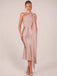 Orange-rosa 30er Meerjungfrauenkleid aus Satin mit One-Shoulder