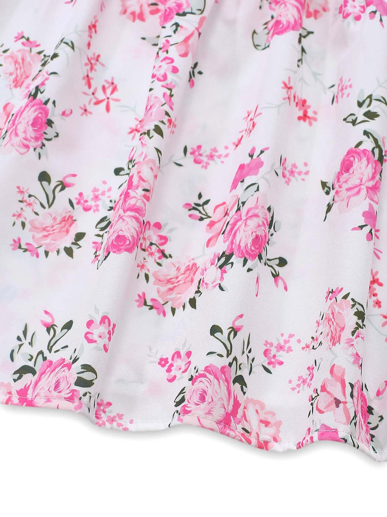 Mehrfarbiges 70er Maxikleid mit Blumen und Smok