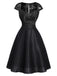 Schwarzes 50er Satin-Kleid mit Kappärmel und Spitze