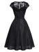 Schwarzes 50er Satin-Kleid mit Kappärmel und Spitze