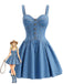Blaues 80er Korsett-Minikleid im Denim-Look