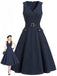 Marineblaues 50er Ärmelloses Jeans-Kleid mit V-Ausschnitt