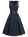 Marineblaues 50er Ärmelloses Jeans-Kleid mit V-Ausschnitt