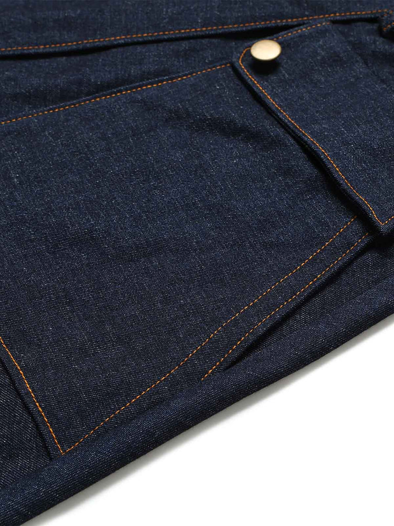 Marineblaues 50er Ärmelloses Jeans-Kleid mit V-Ausschnitt