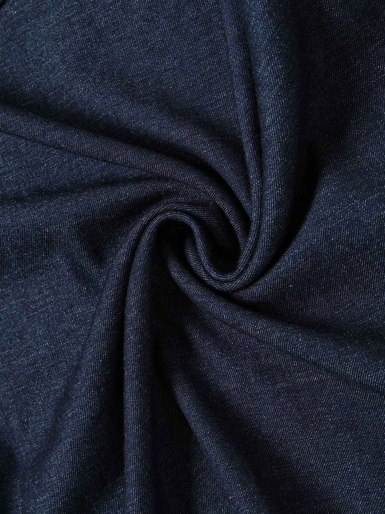 Marineblaues 50er Ärmelloses Jeans-Kleid mit V-Ausschnitt