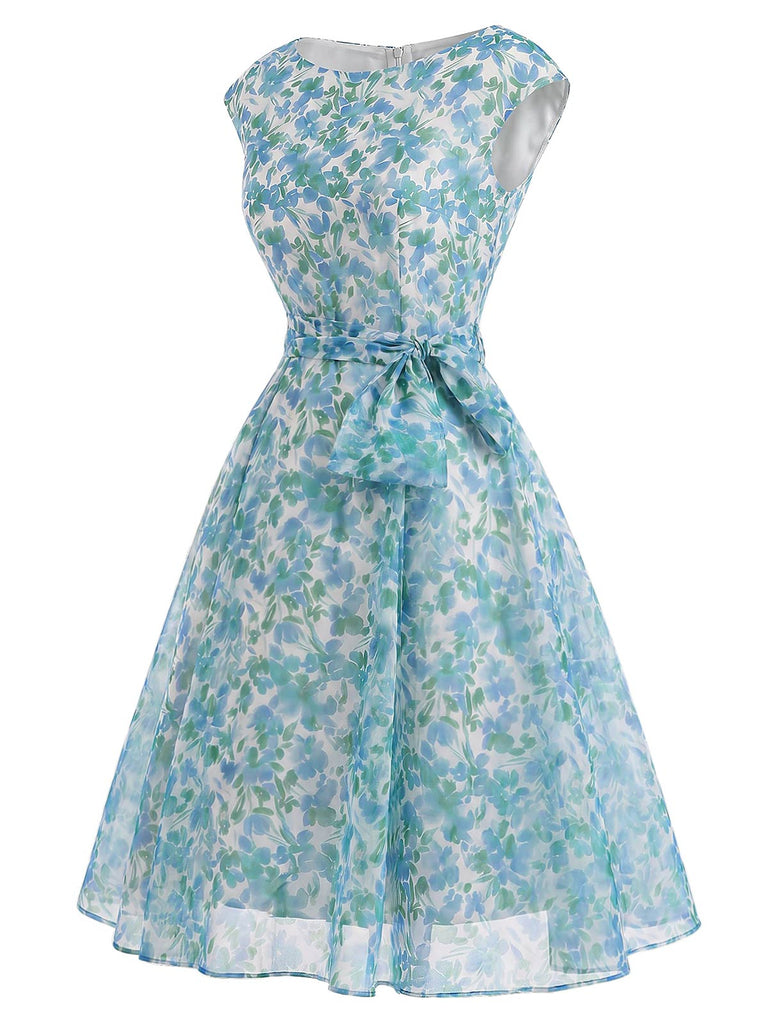 50er Swingkleid mit Bootskragen und Blumen