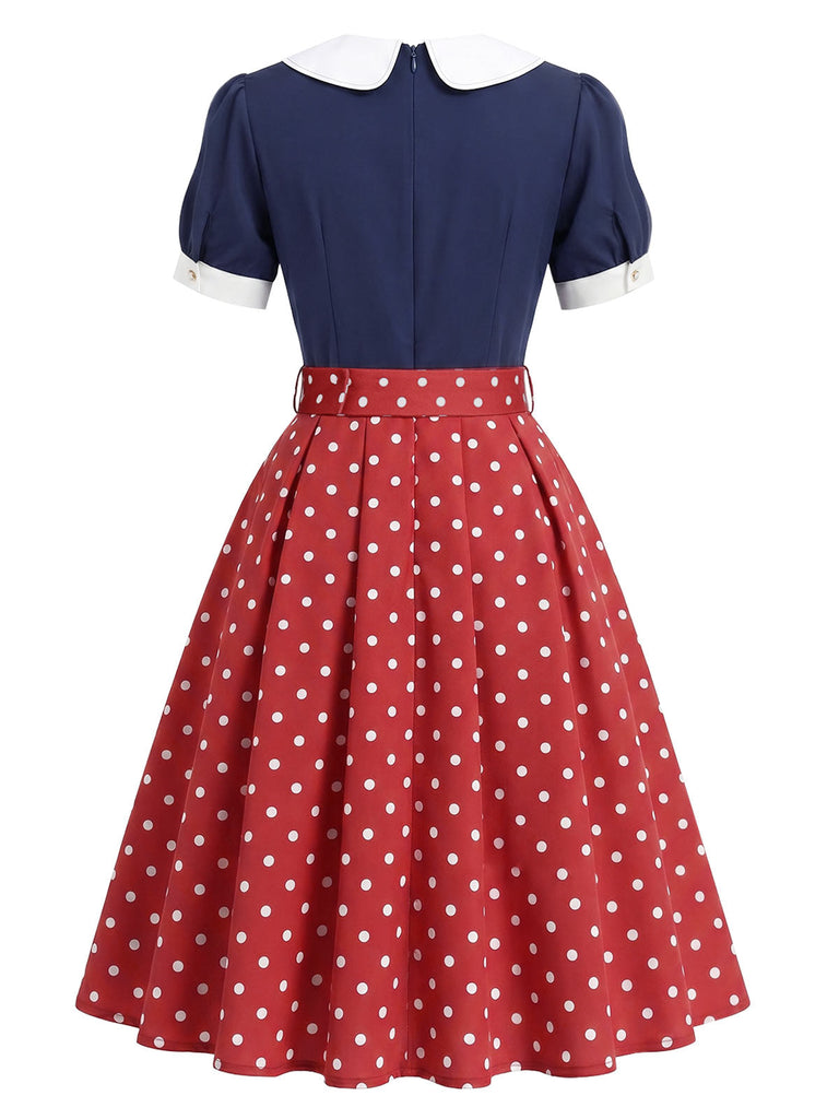 Marineblaues 50er Kleid mit Polka-Dots