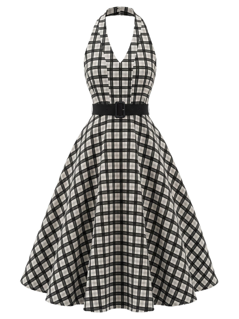 Schwarzes 50er Swingkleid mit Neckholder und Karo