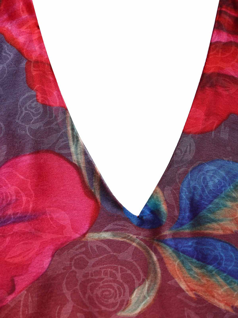 Mehrfarbiges 30er Netzkleid mit V-Ausschnitt und Neckholder
