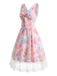 Mehrfarbiges 50er Kleid mit Blumen und Schleife