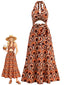 [Vorverkauf] 70er Neckholder-Maxikleid mit abstraktem Print und Cut-Outs