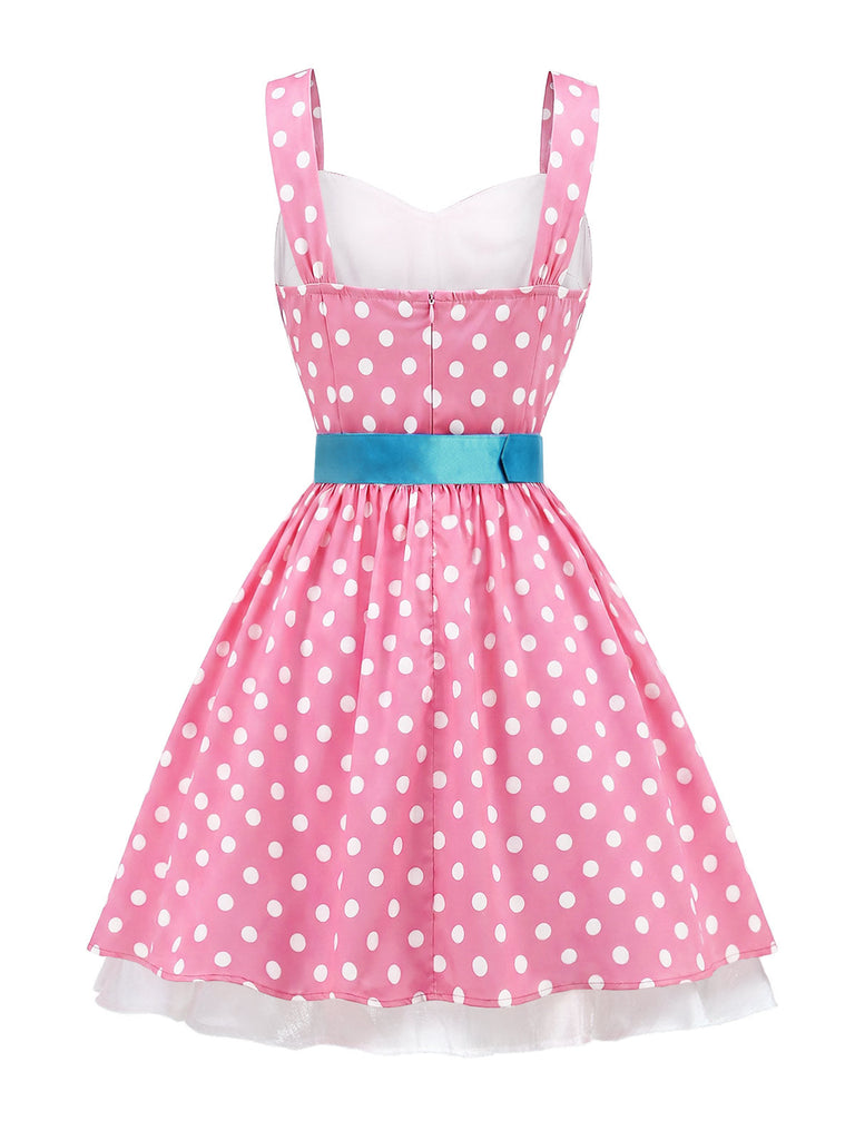 Rosa 50er Kleid mit Polka-Dots und Gürtel