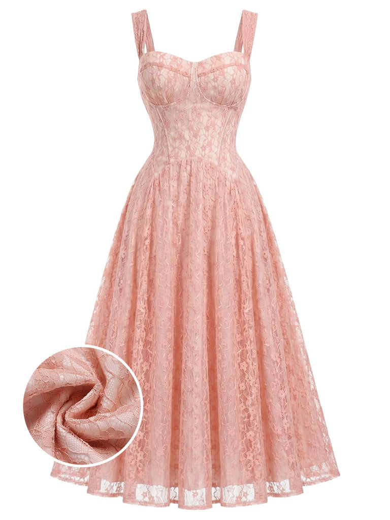 Rosa 40er Korsett-Kleid mit Spaghettiträger und Herzausschnitt