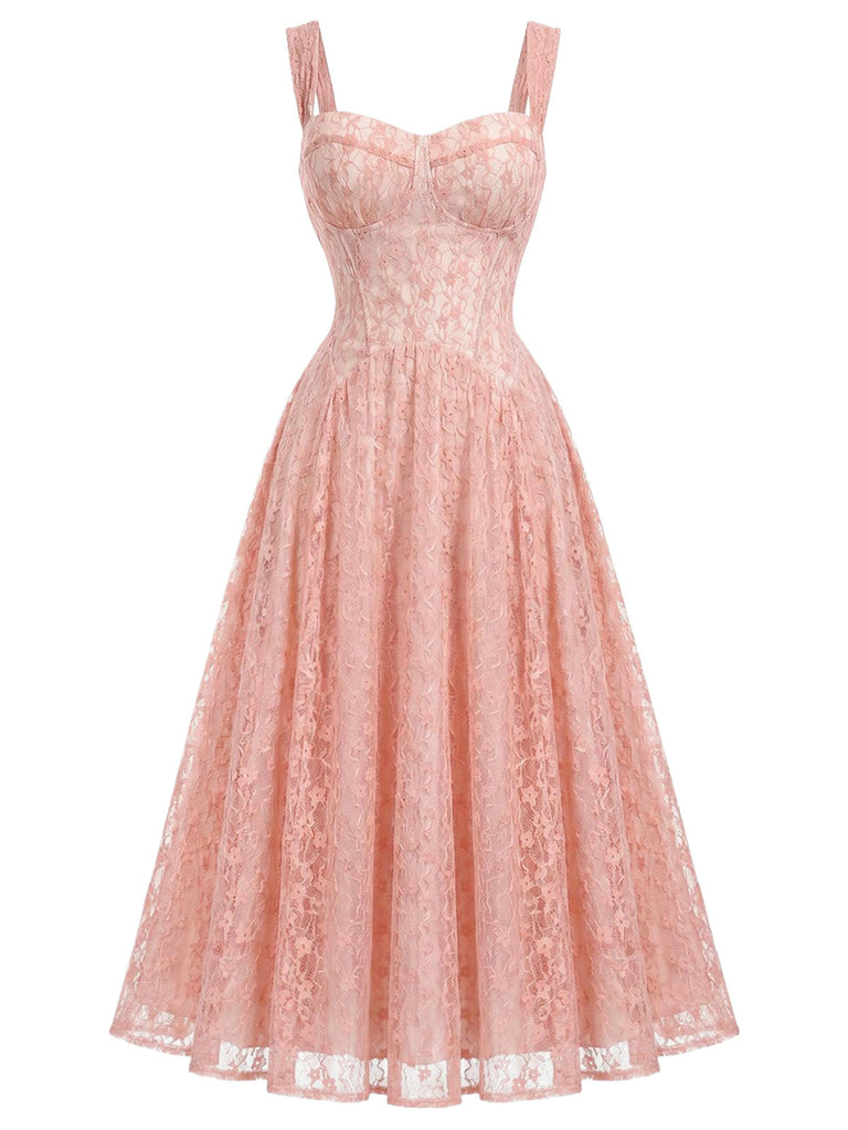 Rosa 40er Korsett-Kleid mit Spaghettiträger und Herzausschnitt