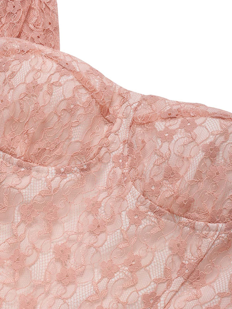 Rosa 40er Korsett-Kleid mit Spaghettiträger und Herzausschnitt