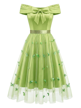 50er schulterfreies Kleid mit Schleife und Schmetterling