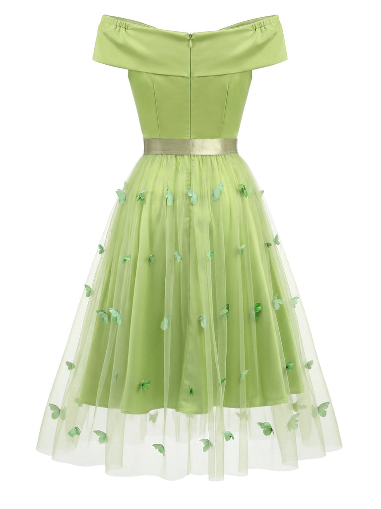 50er schulterfreies Kleid mit Schleife und Schmetterling