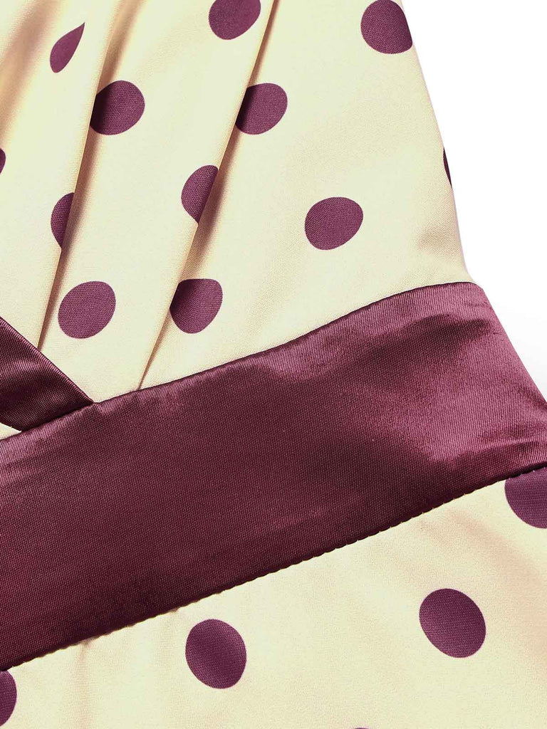 Apricotes 50er Satin-Kleid mit Schal-Kragen und Polka-Dots
