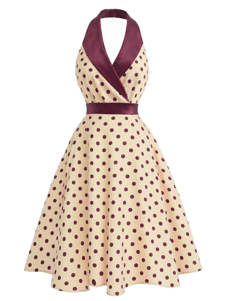 [Vorverkauf] Apricot 50er Neckholderkleid mit Polka-Dots und Schalkragen